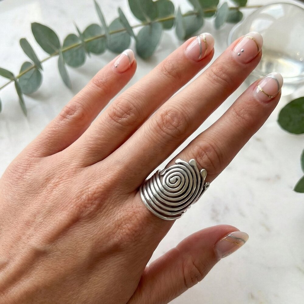 Turkish Handmade Adjustable Spiral Ring Zamak Artisan Trendy Statement Piece